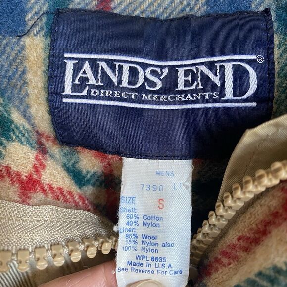 Vintage Land’s End Hooded Jacket Parka Mens S Beige Wool Blanket Lined Made USA - Picture 6 of 7